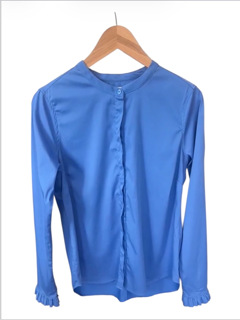 Mos Mosh “Mattie” Blue Button-Down Blouse Ruffle Cuffs Women’s M EU Size 38
